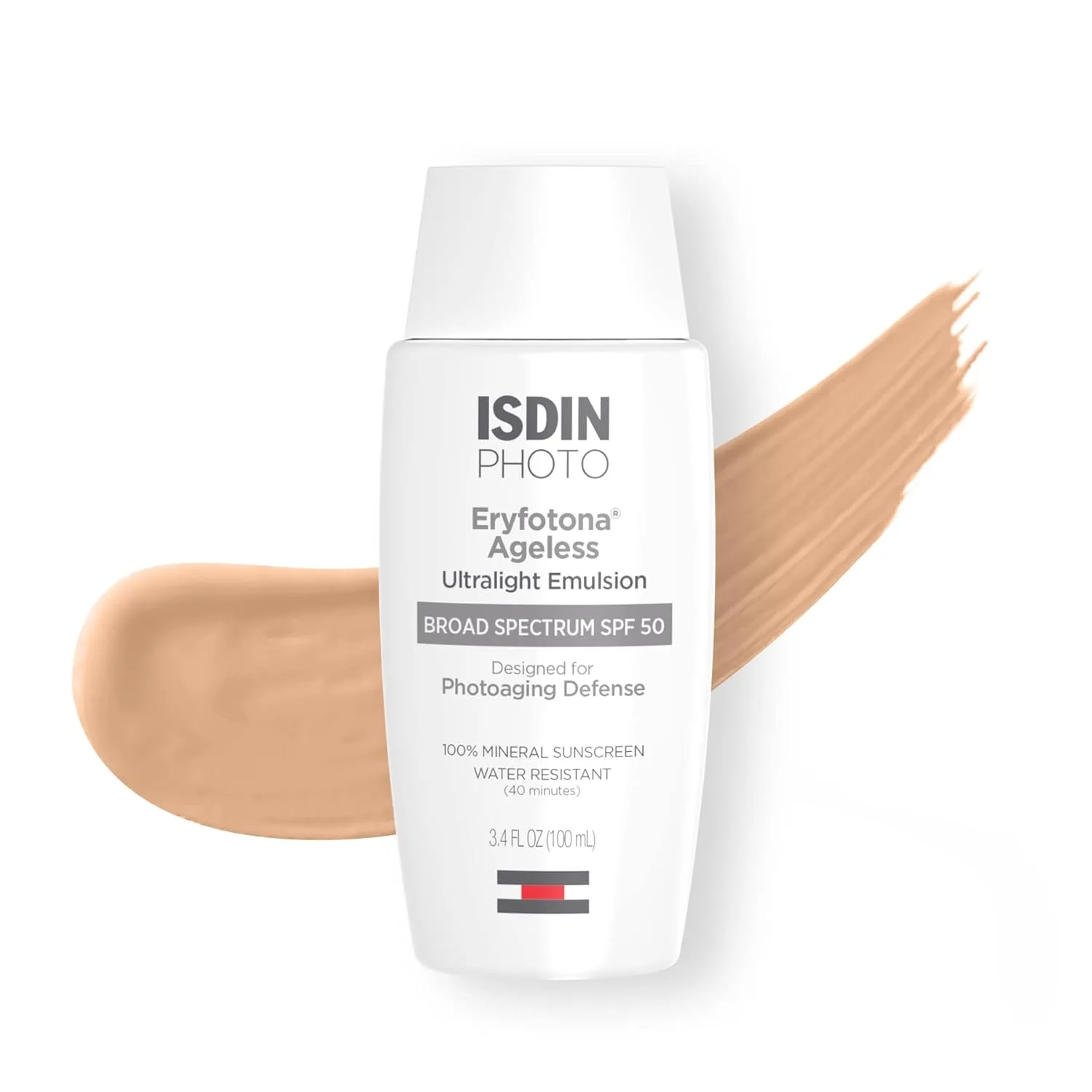 ISDIN Eryfotona Ageless тонированный минеральный солнцезащитный крем для лица SPF 50 с оксидом цинка, DNA Repairsomes и витамином E, универсальный оттенок 100 мл (1 шт.), White