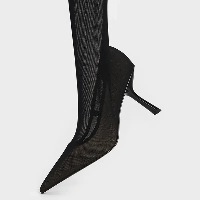 CHARLES&KEITH Маленькие CK ботфорды 9,5 см женские ЧЁРНЫЕ ТЕКСТУРИРОВАННЫЕ, цвет BLACK TEXTURED Black Textured — фото 4