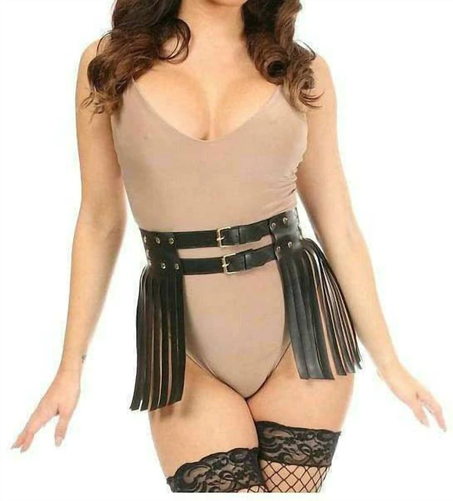 

Веганская кожаная юбка с бахромой в черно-золотом цвете Daisy Corsets