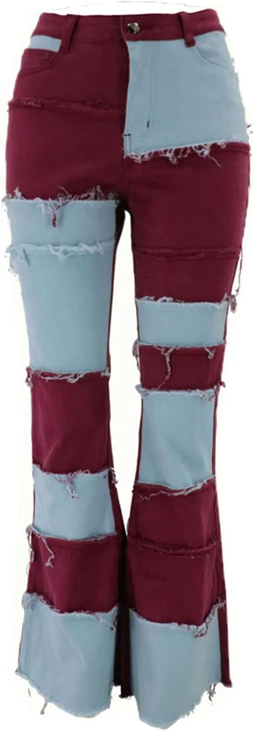 

Женские джинсы FOURSTEEDS с высокой талией, клеш и пачворк