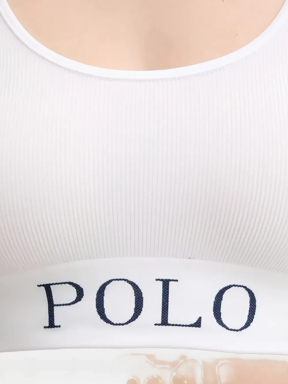 Бюстгальтер в рубчик с логотипом на резинке под грудью POLO RALPH LAUREN, белый — фото 4