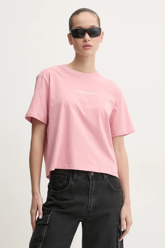 

Хлопковая футболка Guess Jeans, розовый