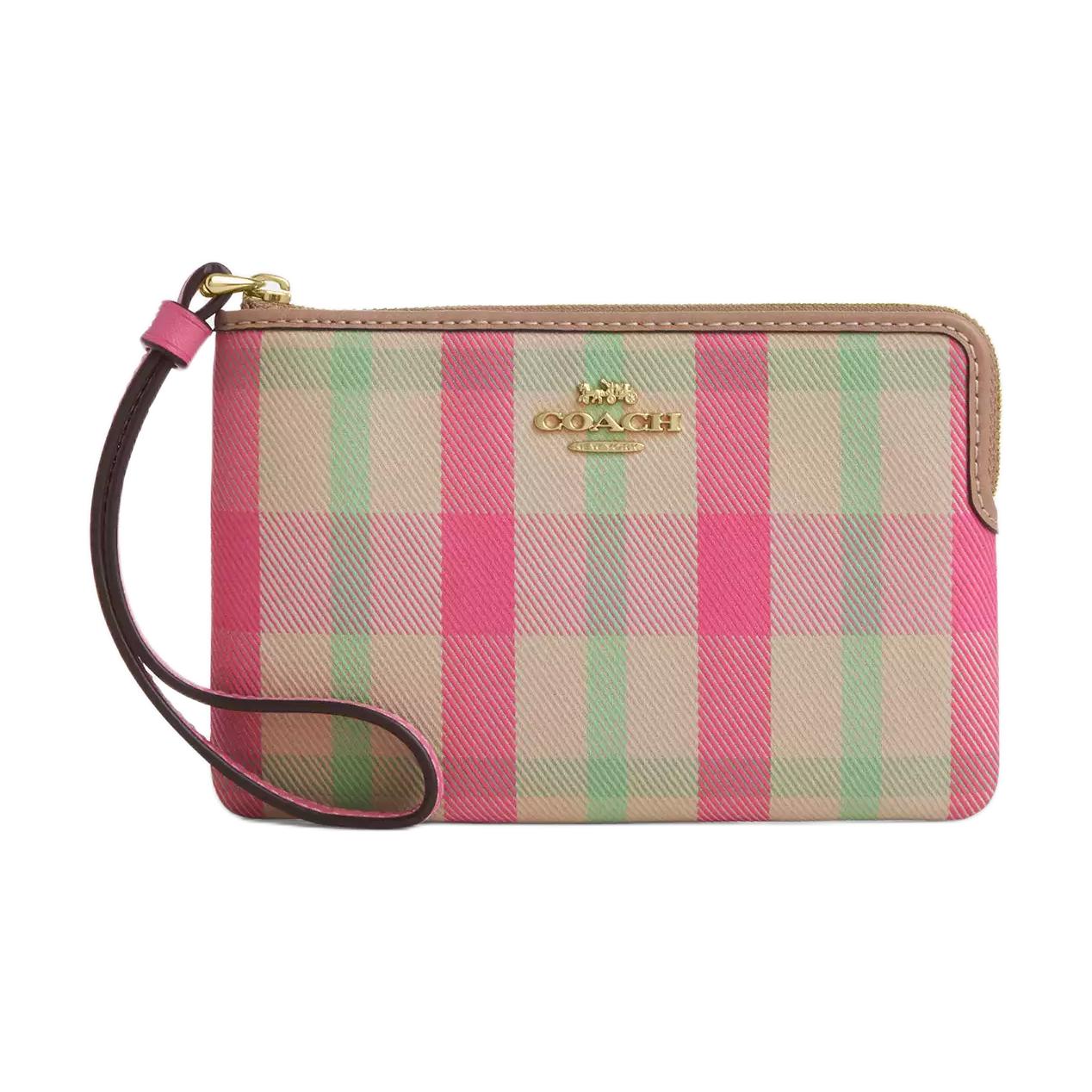 

COACH Угловая молния жаккард ткань клатч кошелёк мини женский розовый, Pink