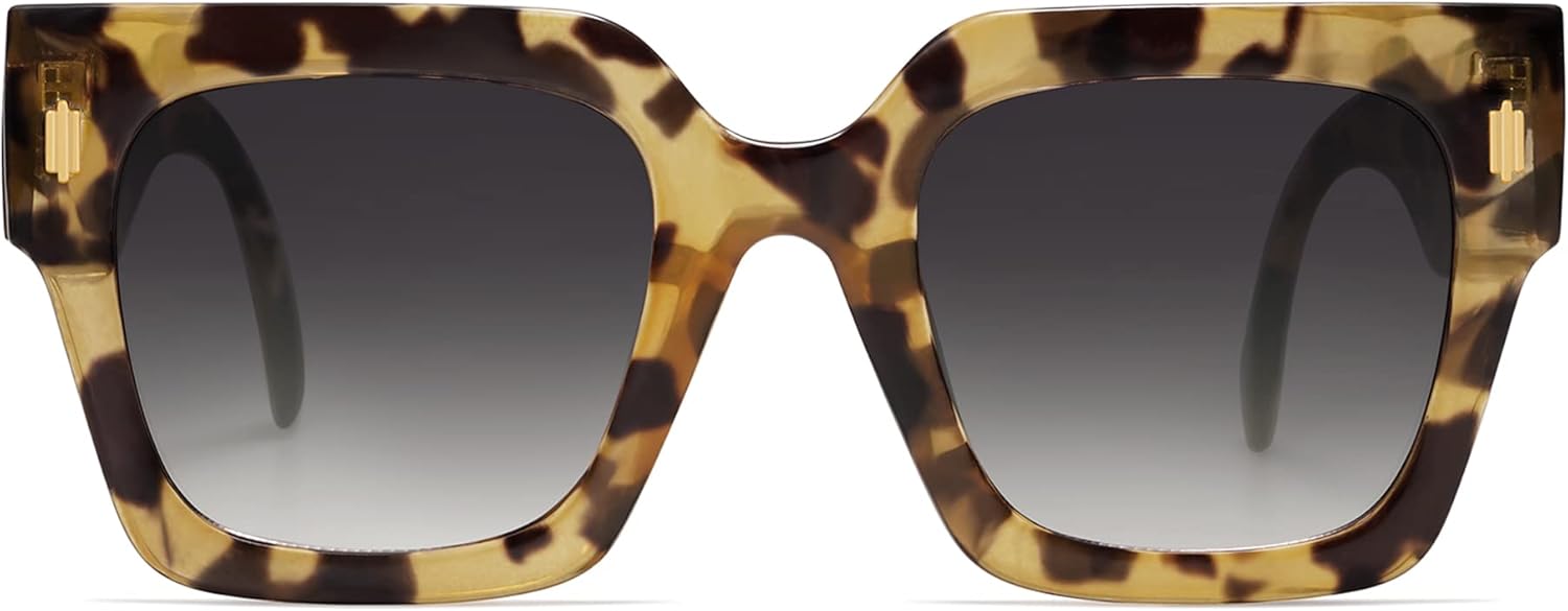 

Винтажные большие квадратные солнцезащитные очки SOJOS для женщин, ретро-очки большого размера класса люкс для женщин с защитой от УФ-излучения UV400 SJ2194, Yellow Leopard Frame/ Grey Grading Lens