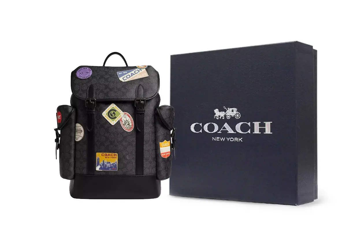 

COACH Подписной холщовый рюкзак с кожаной спинкой большой женский черный