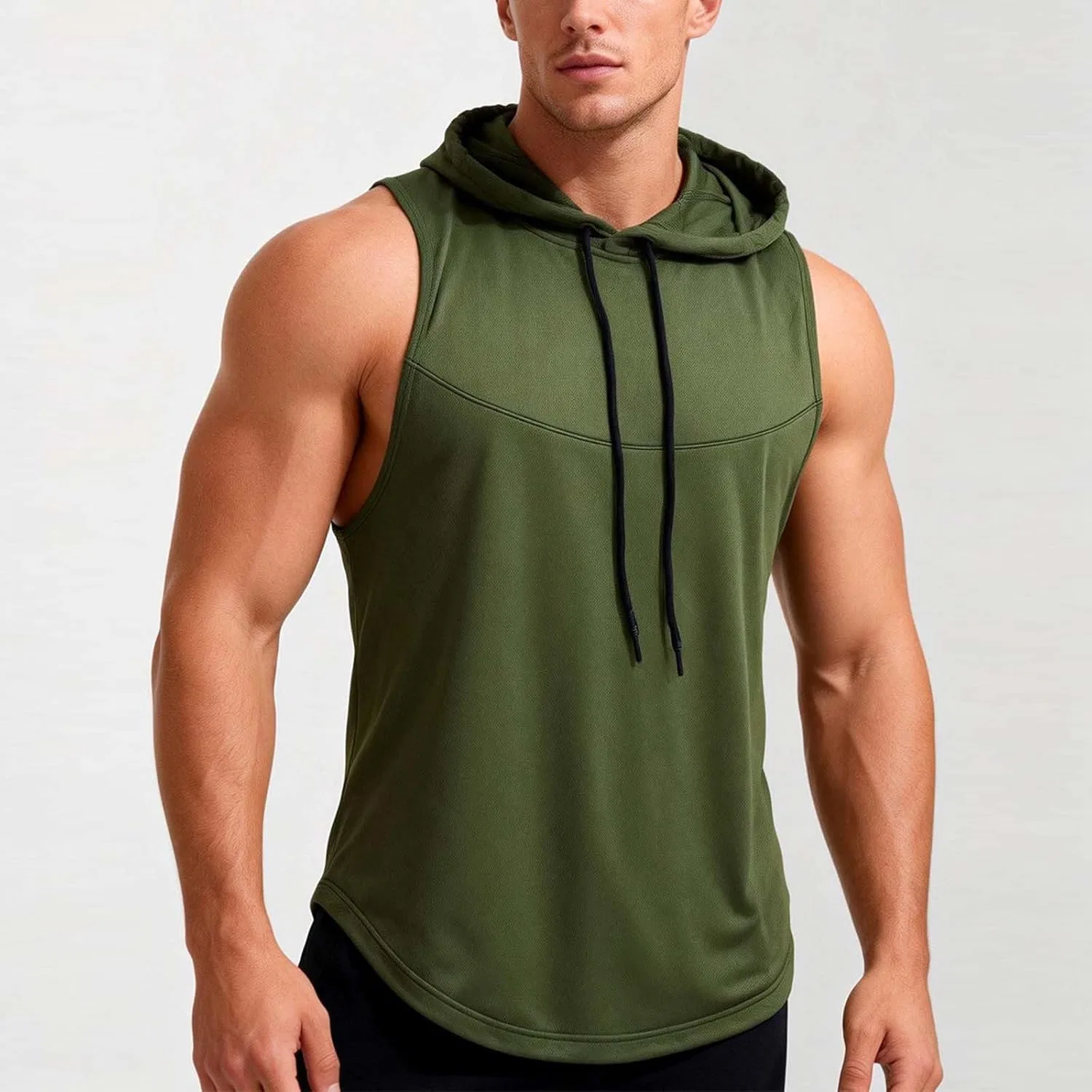 Мужской худи-топ без рукавов для тренировок, Army Green — фото 3