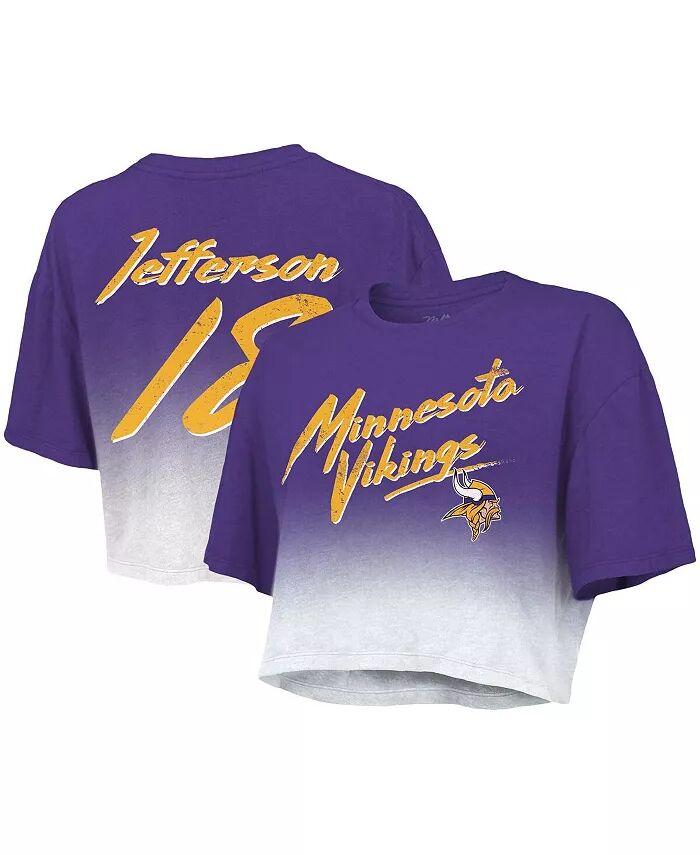

Женская футболка Justin Jefferson Purple, White Minnesota Vikings с надписью Drip-Dye, именем игрока и номером, тройная смесь Majestic