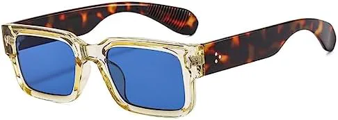 

Солнцезащитные очки для женщин в винтажном стиле с цветовыми блоками, солнцезащитные очки для мужчин с заклепками, черные с прозрачными линзами MTZJH, Yellow Blue