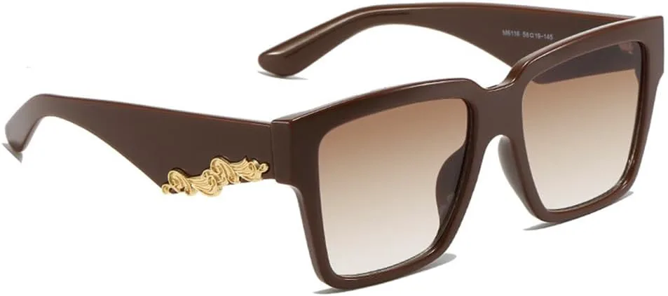 

Солнцезащитные очки для женщин 2027 года с металлическим декором, большие, в стиле ретро, ​​с градиентными линзами и защитой от УФ-излучения UV400 MTZJH, C4