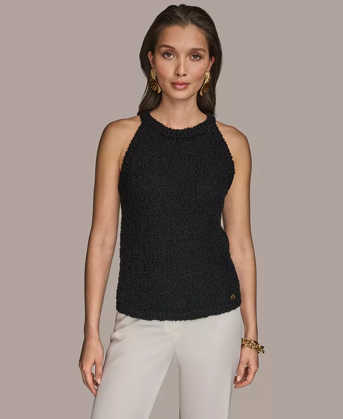 

Женский текстурированный вязаный топ без рукавов Donna Karan New York, черный