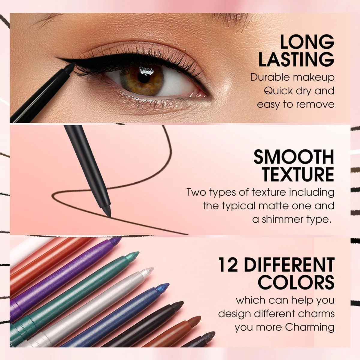 Набор выдвижных карандашей для глаз с шиммером и матовым эффектом Beauty Searcher, #01-06 — фото 3