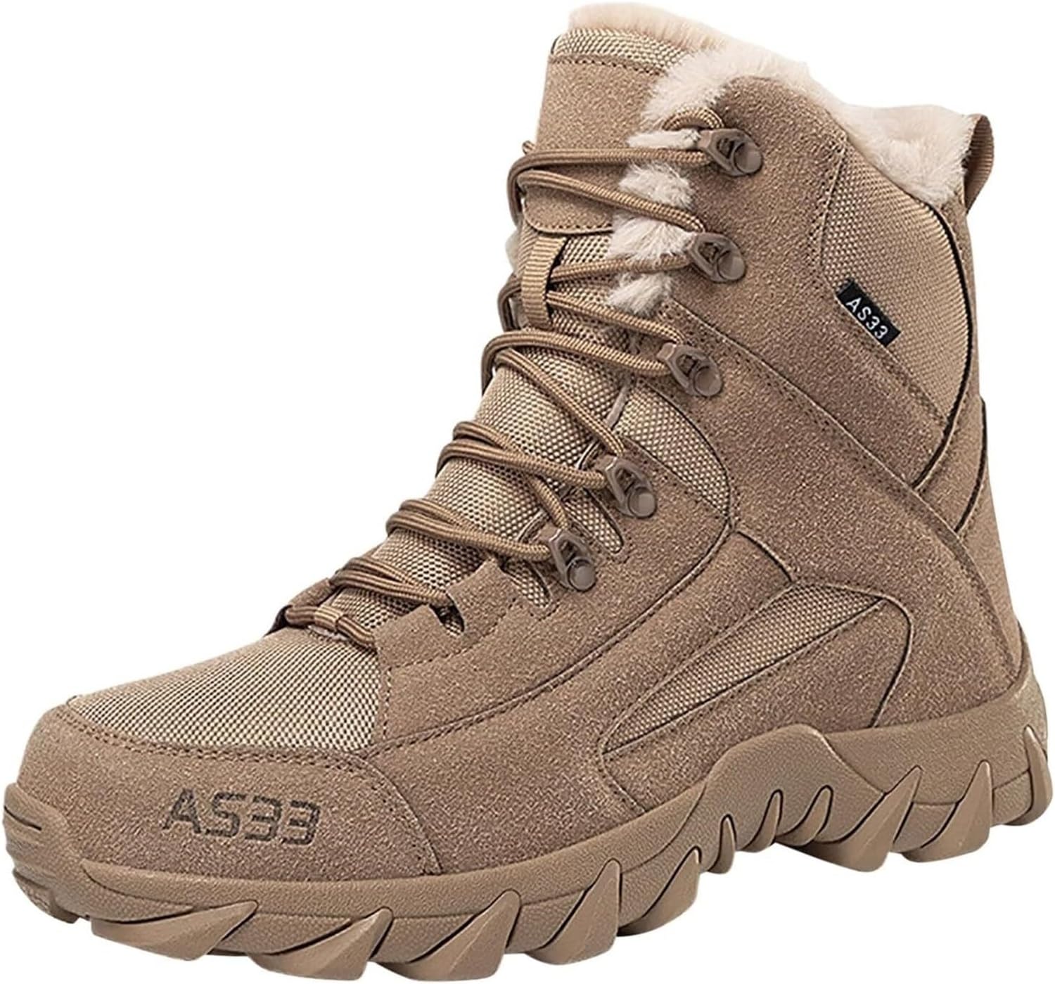 

Мужские походные ботинки Нескользящие шнурованные зимние ботинки с плюшевой подкладкой Хлопковые замшевые кожаные ботинки для улицы Тактические ботинки Ботинки для боя для мужчин Generic, коричневый