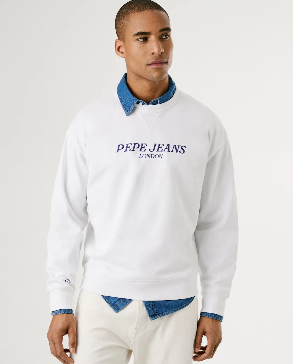 

Мужская толстовка с круглым вырезом и принтом на спине Pepe Jeans, белый
