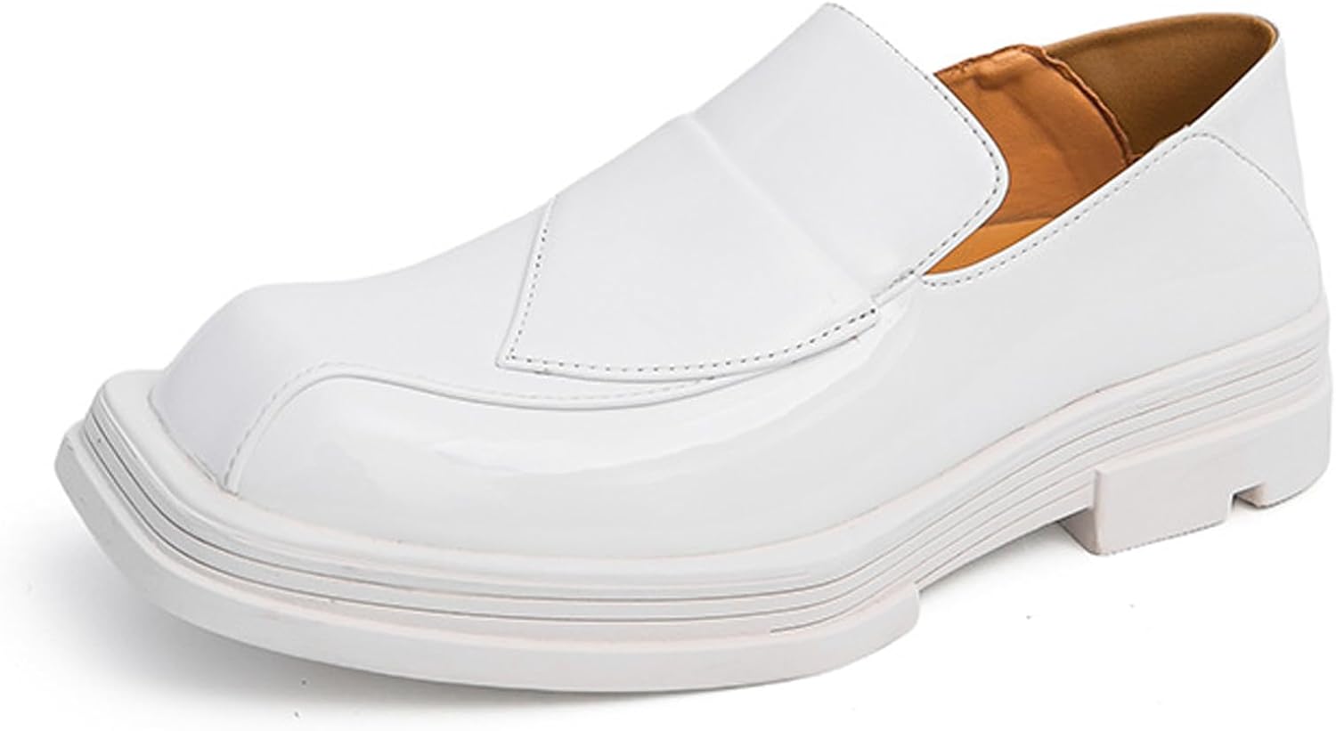 

Мужские лоферы из лакированной кожи с квадратным носком и массивной платформой, стильной прострочкой, нескользящие, без шнурков, бизнес-формальные обувь для вечеринок, мероприятий и свадеб Nelsbrex, белый