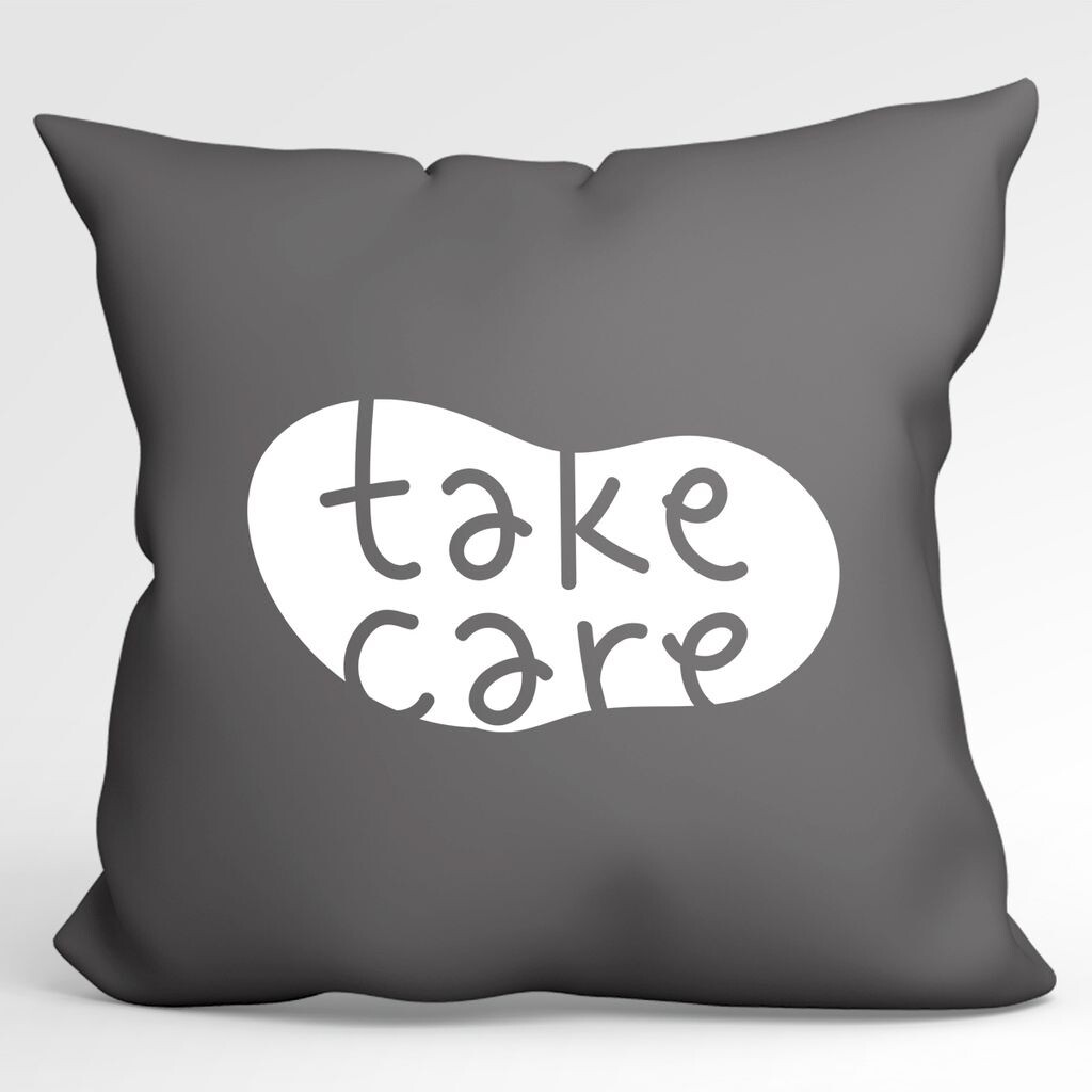 

Huuraa Pillow Take Care Batch Декоративная подушка с наполнителем, размер 40x40 см, стально-серый цвет, со стильным мотивом. Идея подарка для друзей и семьи Hellweg Druckerei