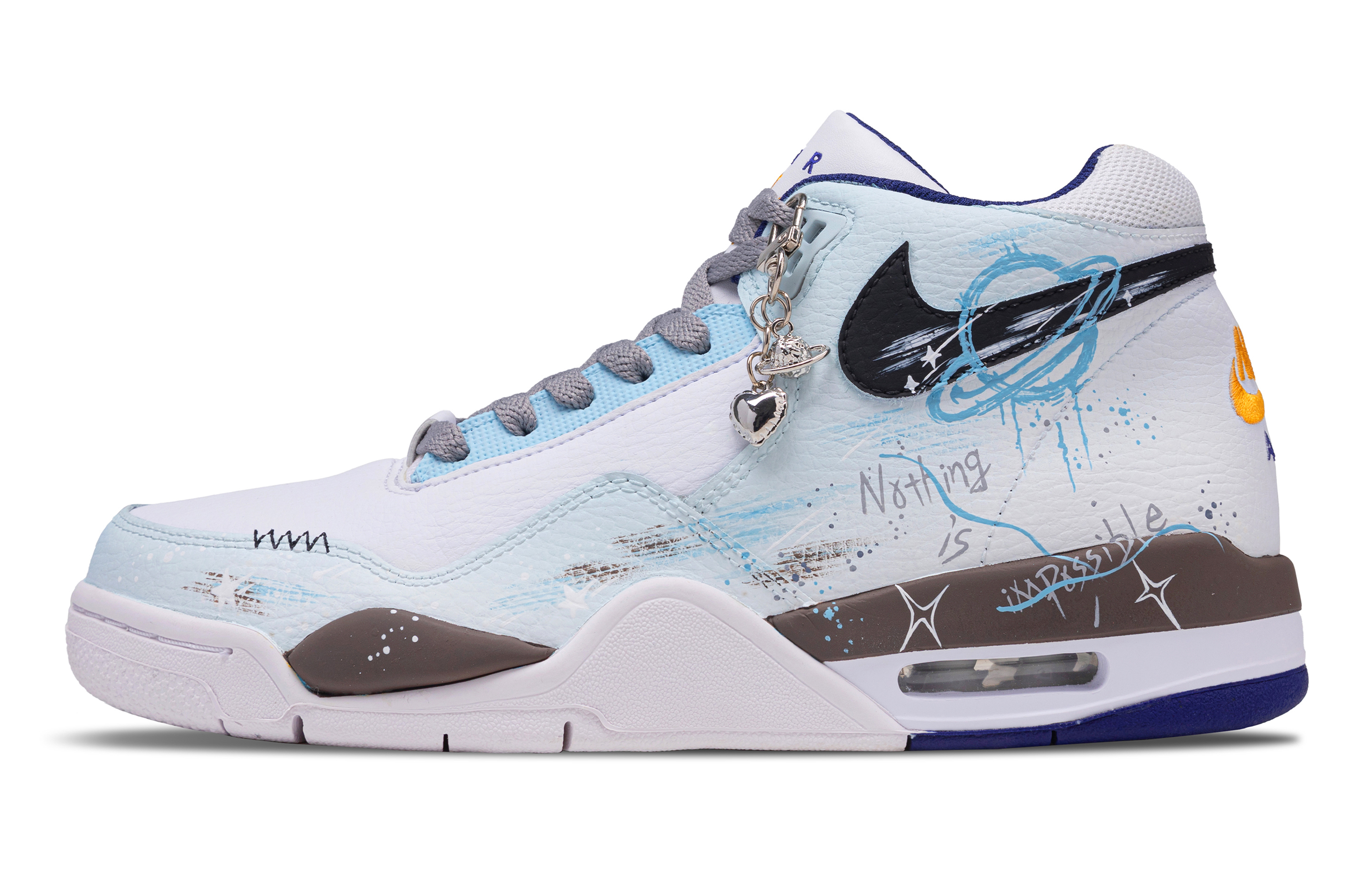 

Nike Баскетбольные кроссовки Flight Legacy Geometric Planet, износостойкие, винтажные, среднего размера, белые, сине-коричневые