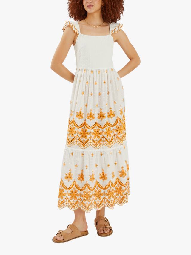 

Вышитое платье макси с рюшами Accessorize, White