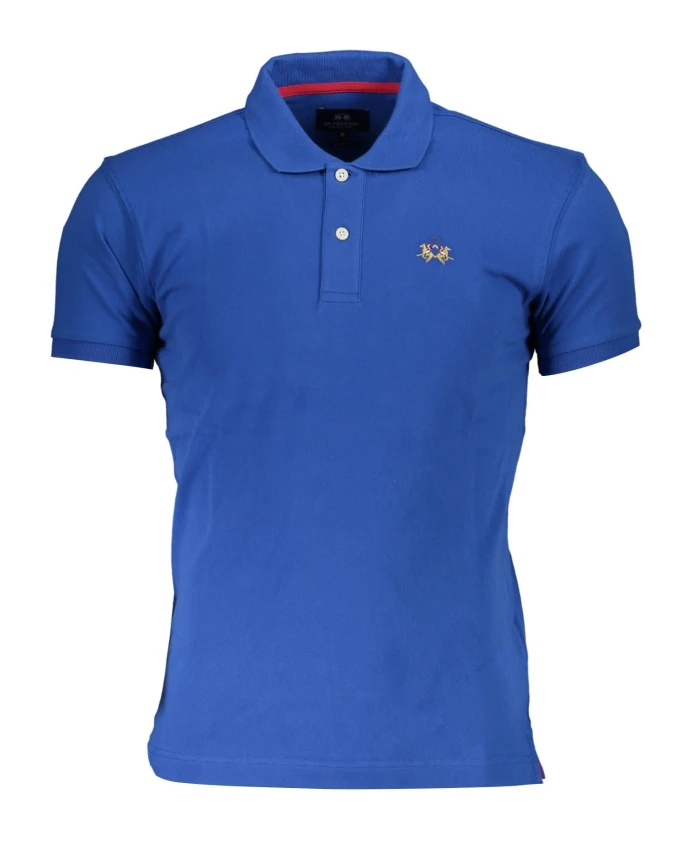 

Поло приталенного кроя с вышивкой и контрастными деталями. La Martina, синий