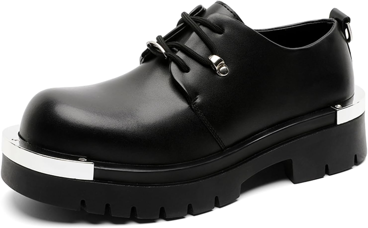 

Мужские кожаные туфли с шнуровкой на массивной платформе, с металлической пластиной, противоскользящие, с повышением роста, с круглым носком, удобные дерби для официального офиса, вечеринки, свадьбы и деловых мероприятий Tixewsjh, черный