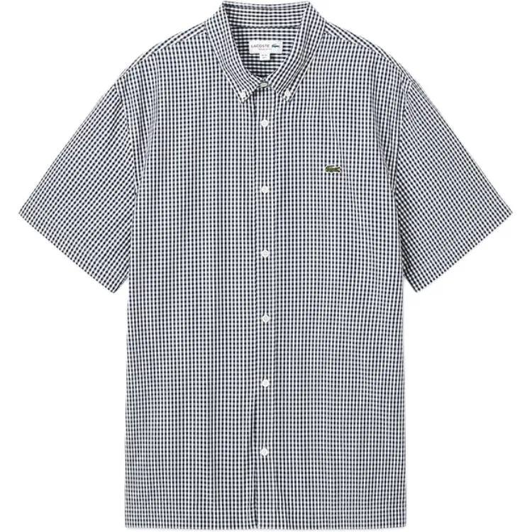 Рубашка LACOSTE с воротником в клетку бело-темно-синяя