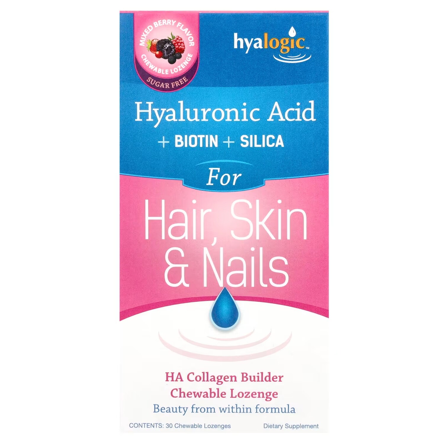 

Добавка Hyalogic LLC HA Collagen Builder Hyaluronic Acid + Biotin + Silica ягодное ассорти, 30 жевательных пастилок