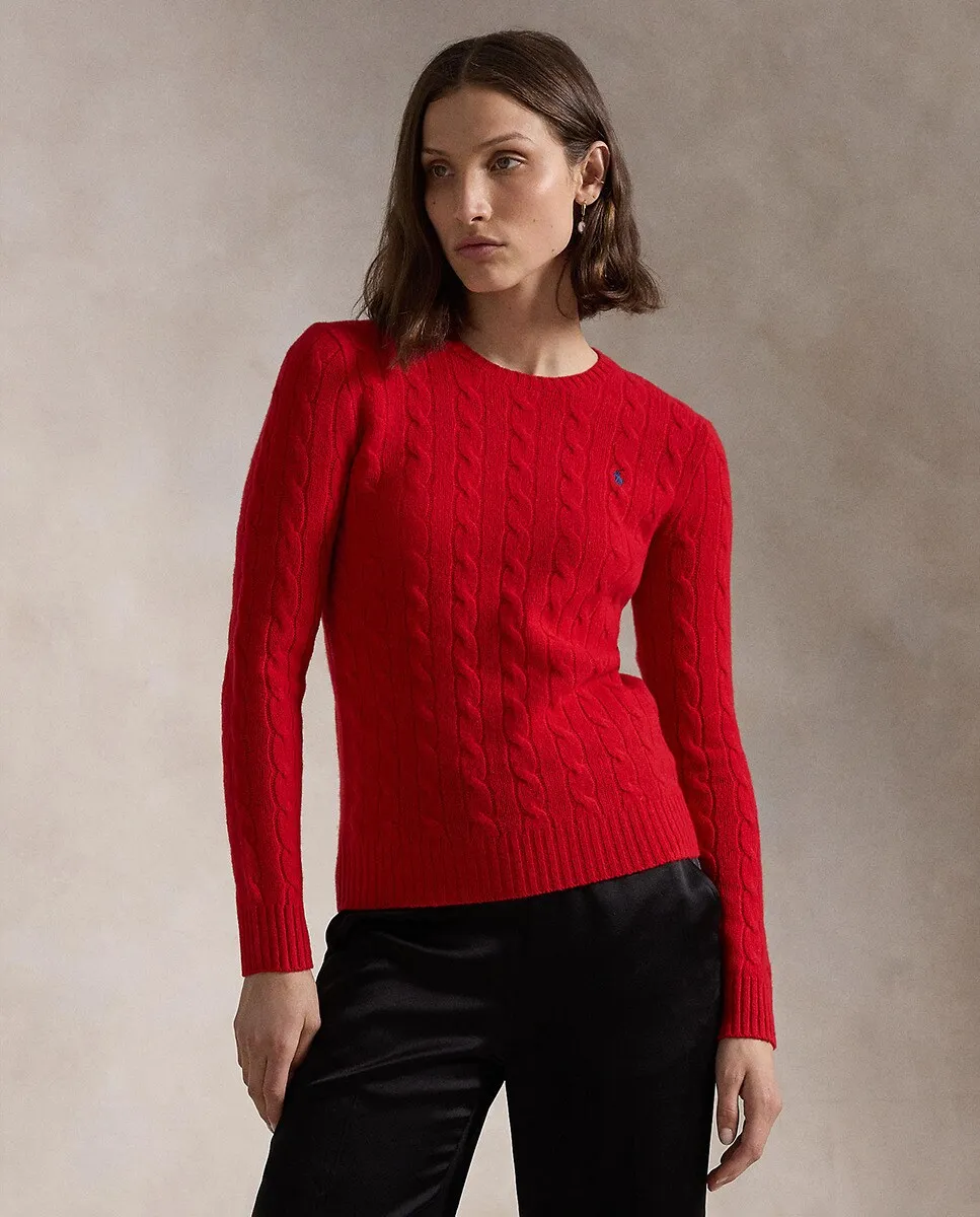 

Женский свитер косой вязки с круглым вырезом Polo Ralph Lauren, красный