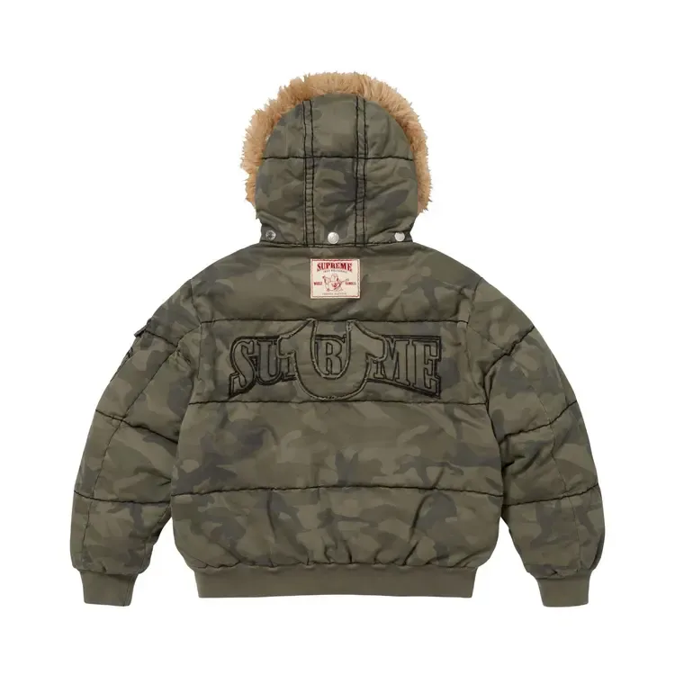 Пуховая куртка Supreme x True Religion 'Olive Camo' — фото 2