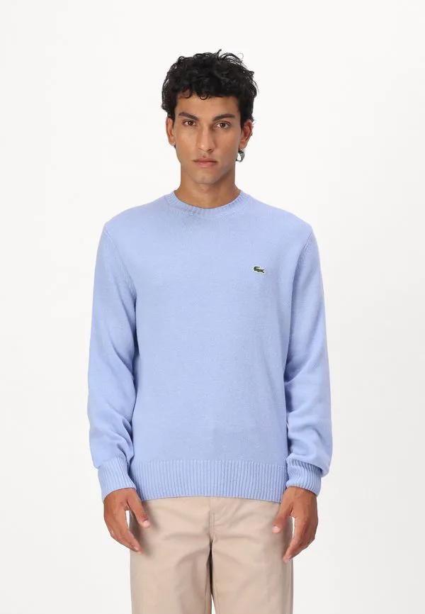 Джемпер Lacoste, круглый вырез, однотонный, голубой