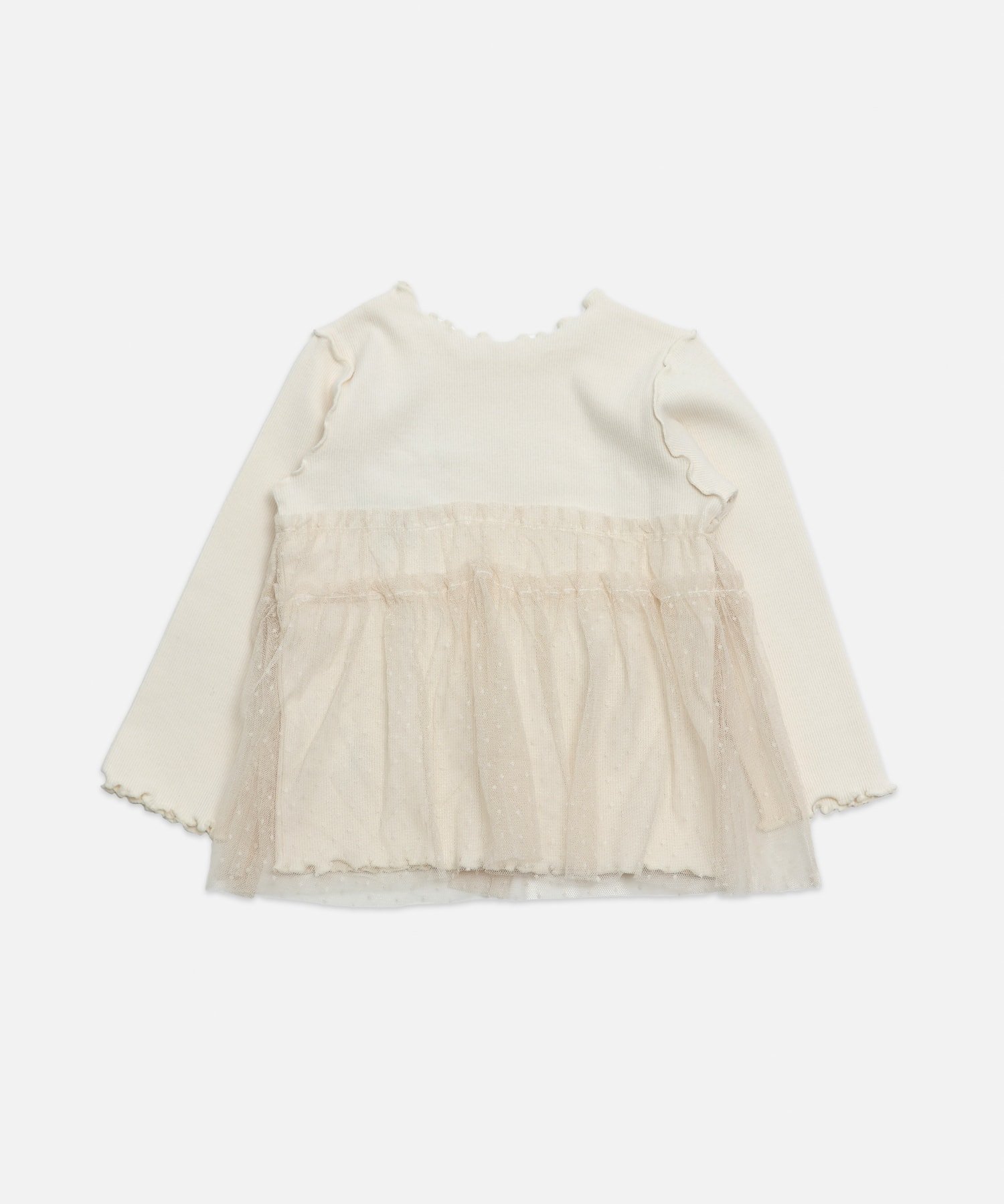 Ребристый топ с длинными рукавами и тюлем Chil2, cream — фото 3
