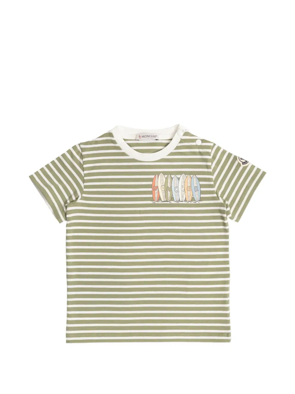 Футболка с аппликацией в полоску Moncler Enfant, зеленый
