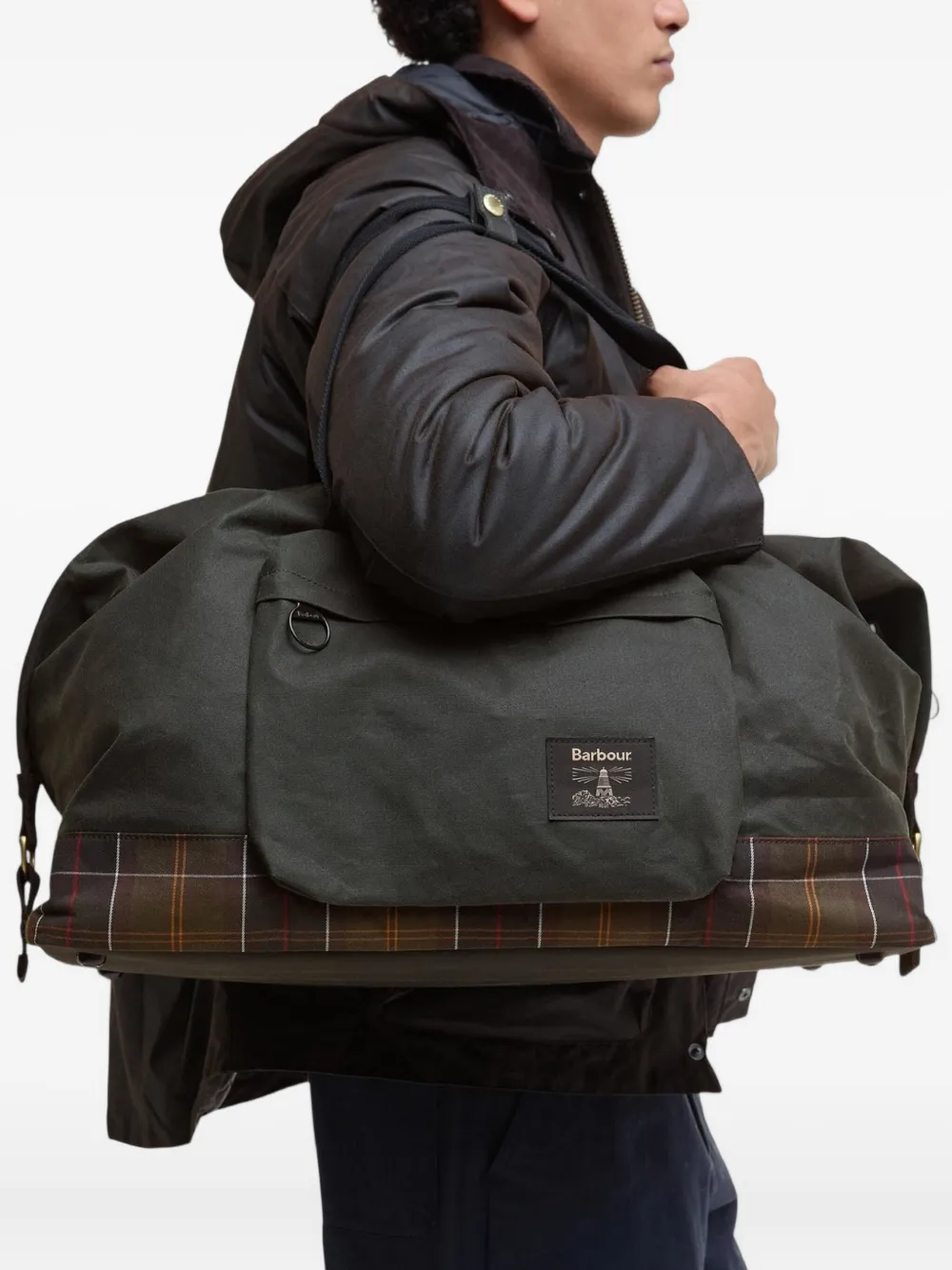 

Сумка-холдолл с тартановыми вставками Barbour, серый