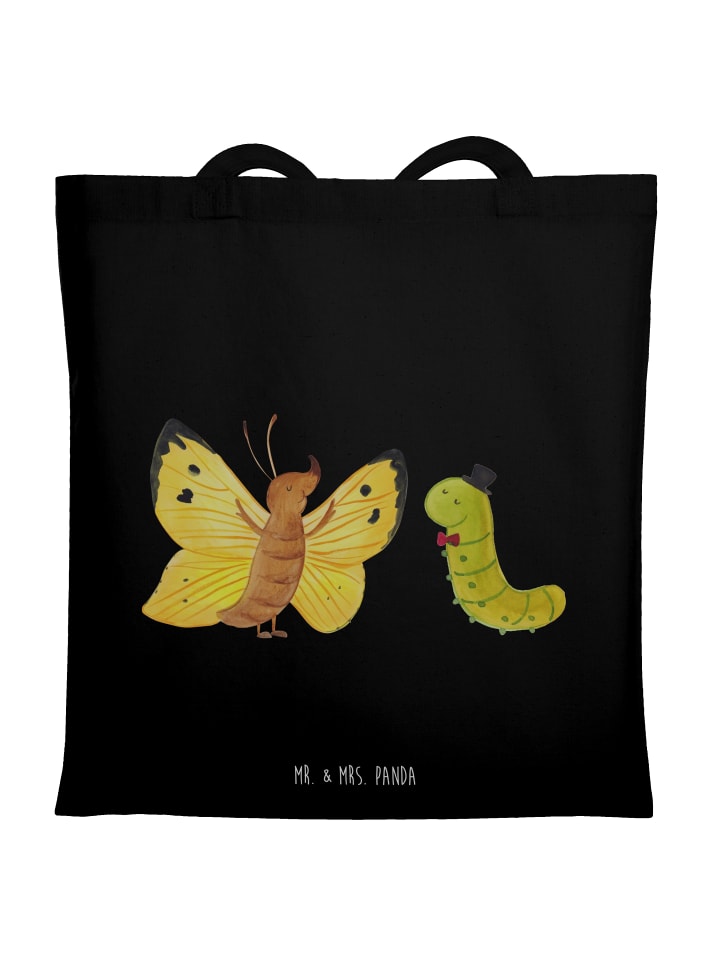 

Mr. & Mrs. Panda Джутовая сумка с изображением гусеницы и бабочки, без надписи, черного цвета