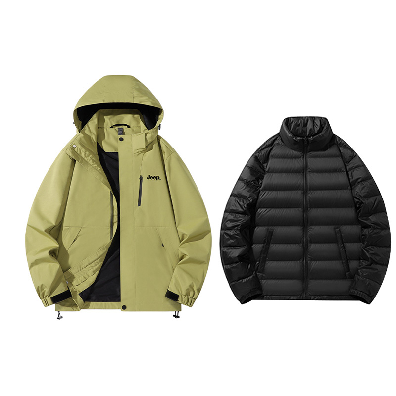 

Водостойкий ветрозащитный утепленный износостойкий влагоотводящий ветровка Unisex Jeep, черный (2-в-1 с пуховым утеплителем)