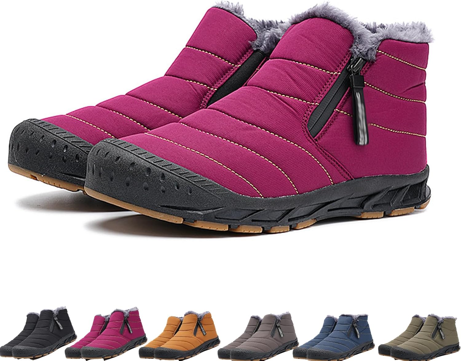 

Зимние ботинки для мужчин и женщин, водонепроницаемые, с меховой подкладкой, теплые укороченные сапоги с молнией, удобные для прогулок на улице Generic, красный