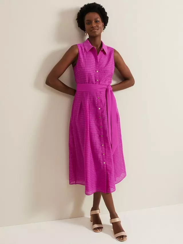 

Платье Phase Eight Carey Sleeveless Textured Check Midi Shirt, розовый