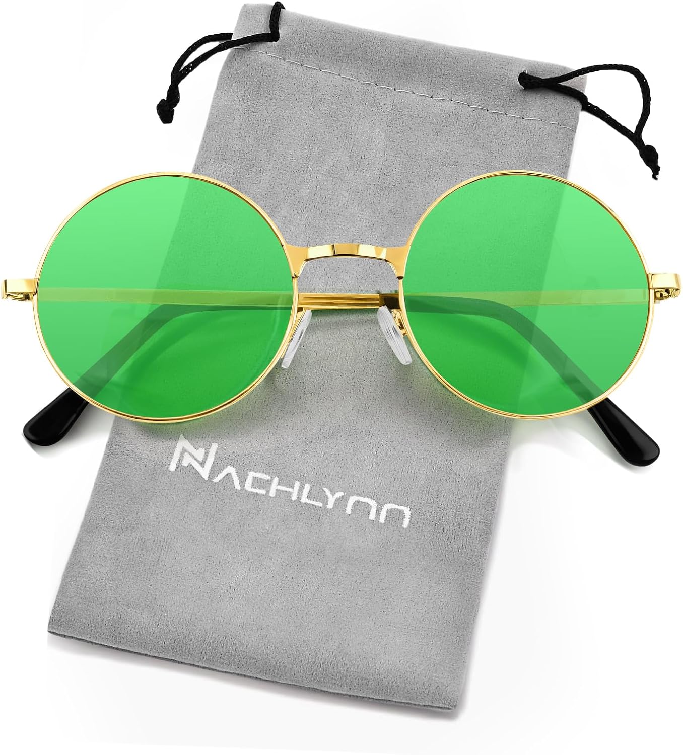 

NACHLYNN Круглые солнцезащитные очки в стиле хиппи с металлическим ободком, защита UV380, солнцезащитные очки 70-х годов для мужчин и женщин, подарок на вечеринку, Green
