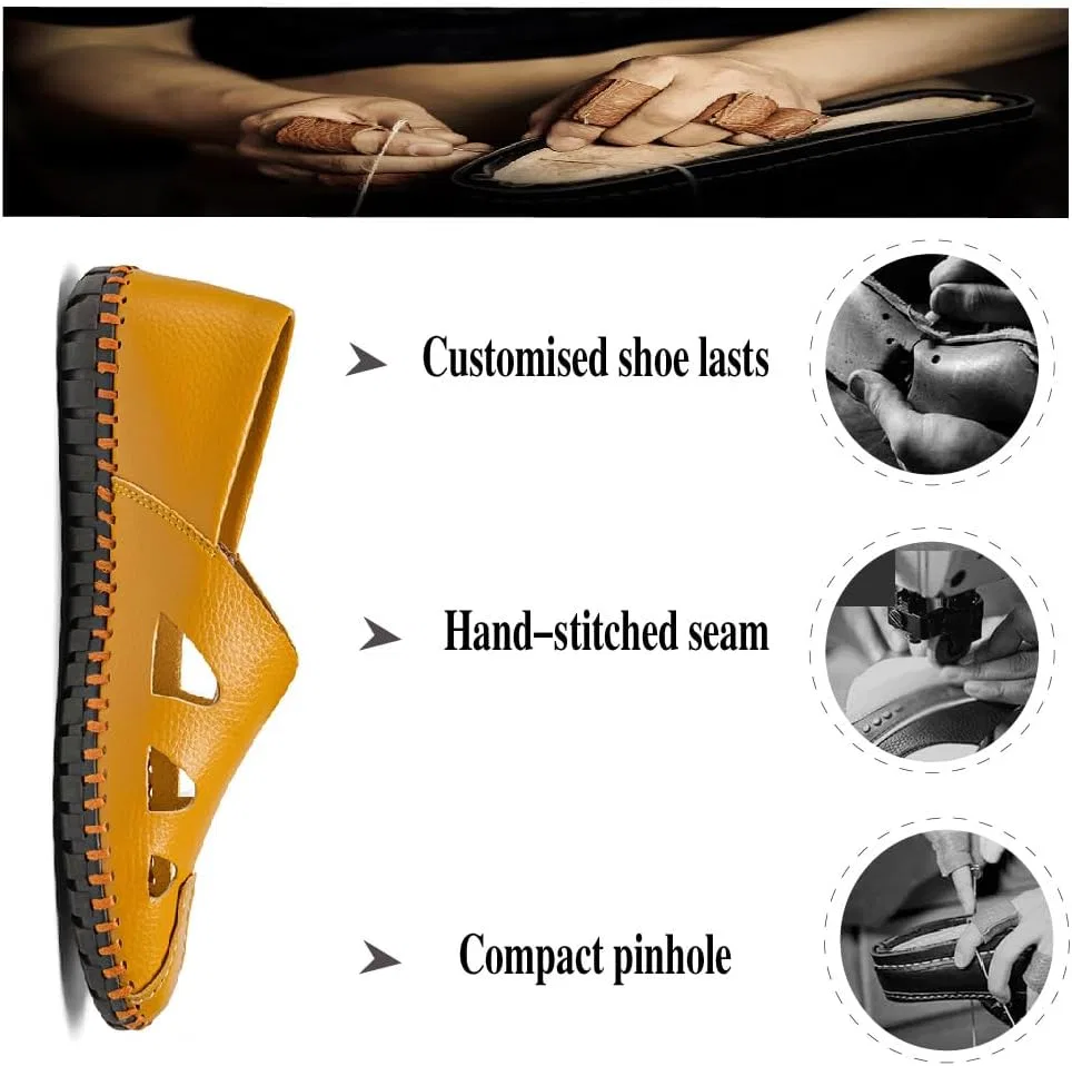 Лоферы кожаные Mens Genuine Leather Loafers, Желтый Asifn — фото 4