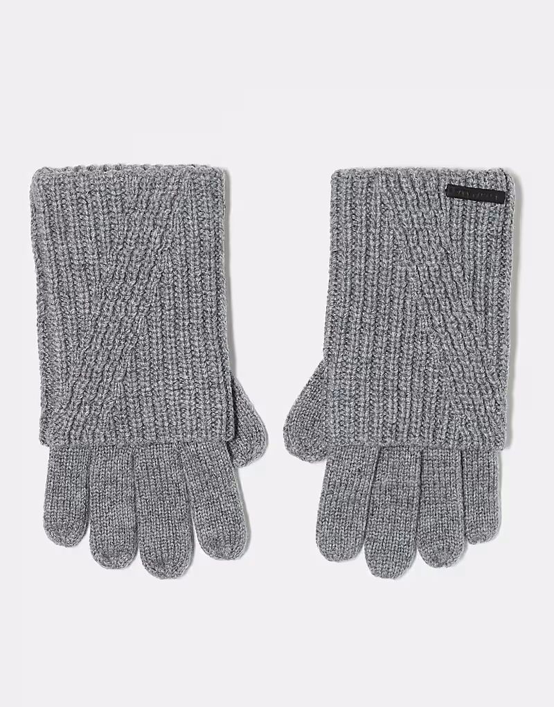 

Перчатки AllSaints из ребристой кожи с логотипом серого меланжевого цвета