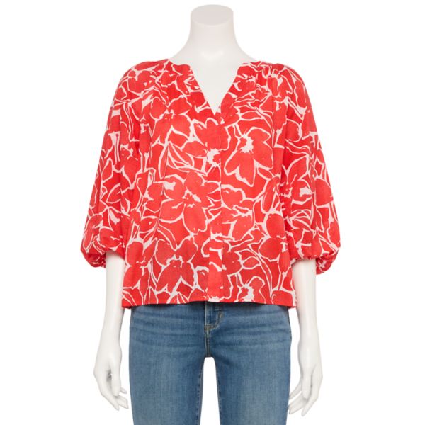 

Женский адаптивный топ с присборенными рукавами и рукавами-фонариками Sonoma Goods For Life, цвет red painted floral