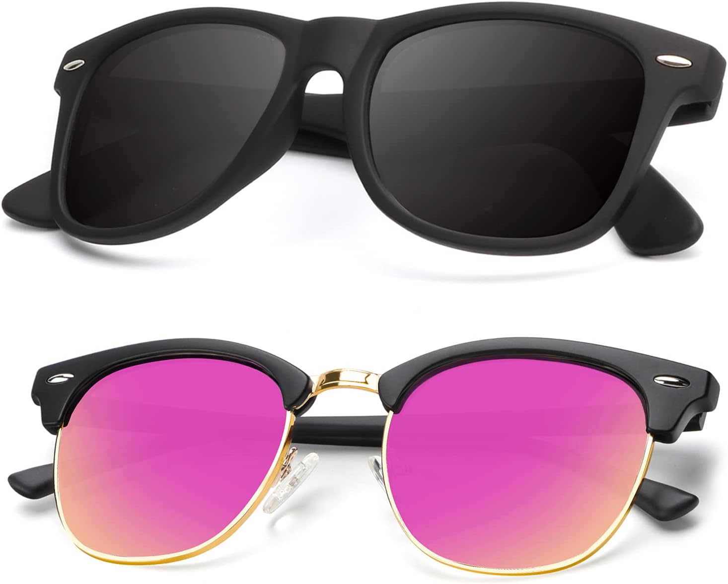 

Поляризованные солнцезащитные очки KALIYADI для мужчин и женщин, полуободковая оправа, солнцезащитные очки для вождения, блокирующие УФ-излучение, B16-(2 Pack) Matte Black | Pink | Golden Rim / Matte Black