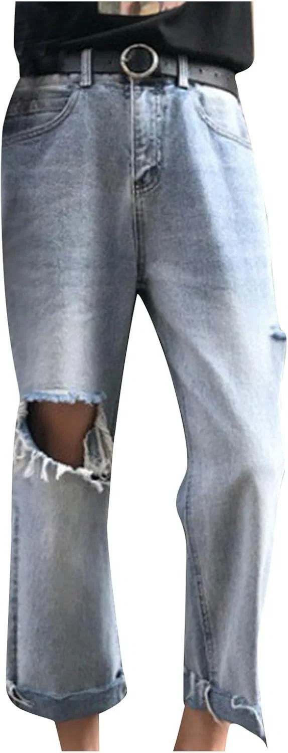Джинсы прямые high waist, синие