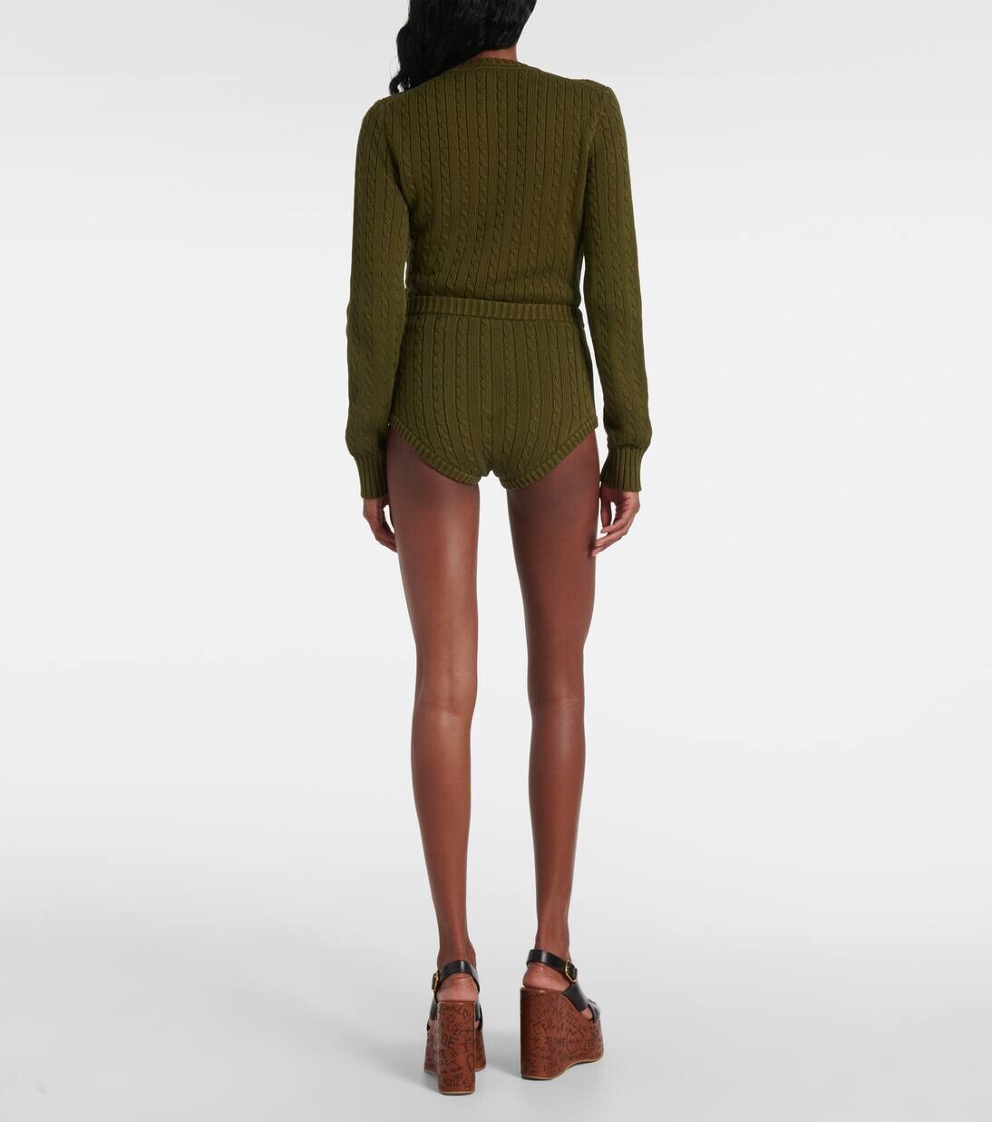 Шорты из хлопчатобумажной смеси с косичной вязкой Chloé, цвет olive tree — фото 3