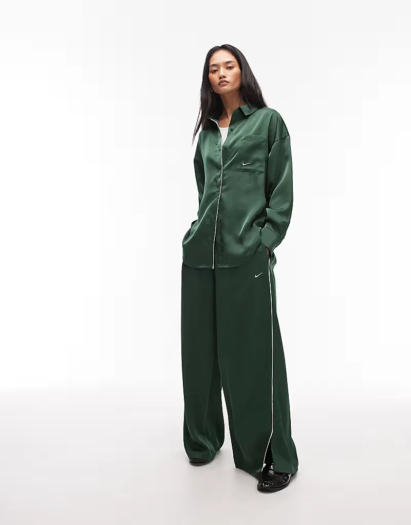Атласная рубашка с длинными рукавами Nike, темно-зеленый — фото 2