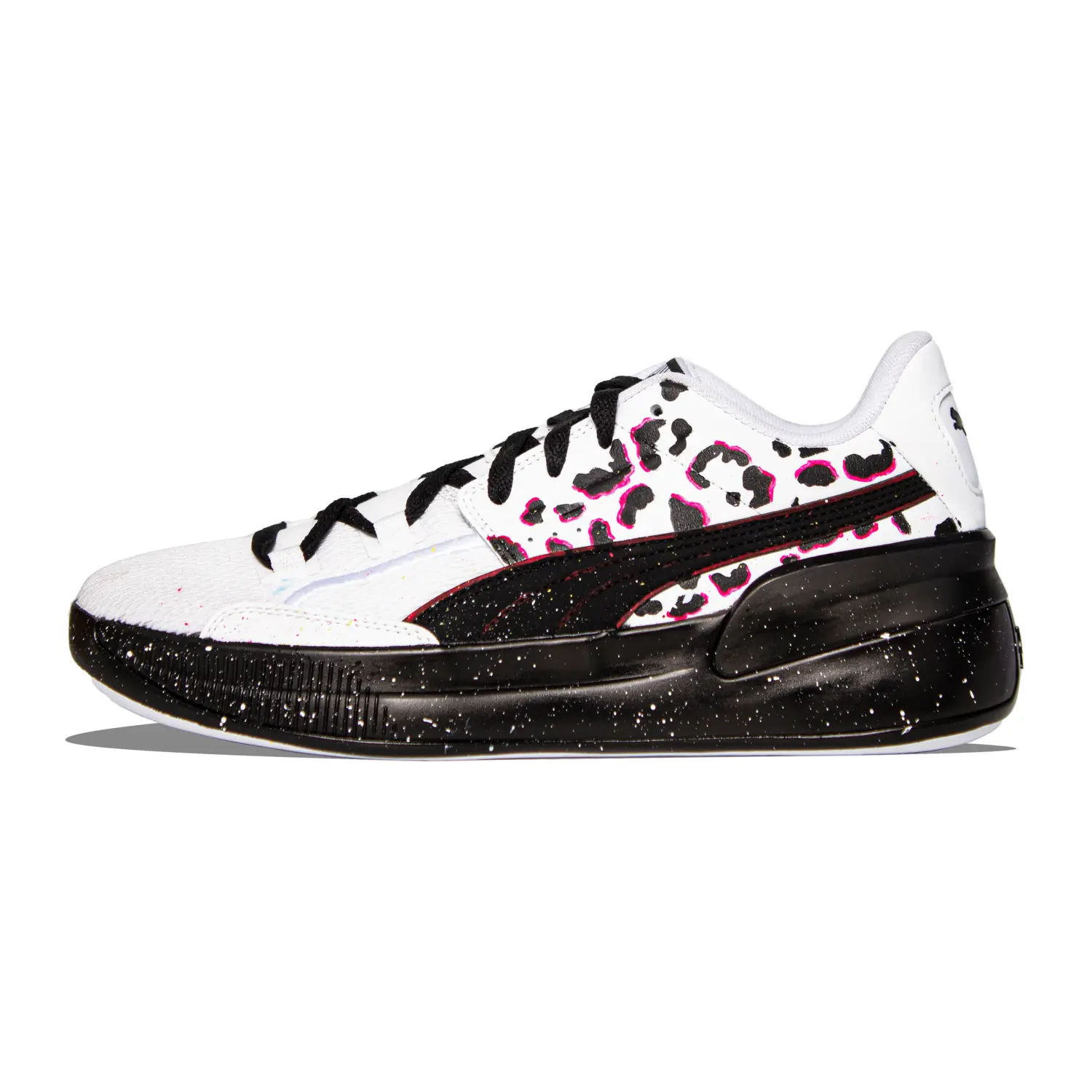 

PUMA Кроссовки баскетбольные мужские Clyde Hardwood Pink Leopard Black Flame, с амортизацией, износостойкие, низкие