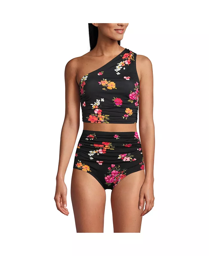 

Женский топ-мидкини с драпировкой и одним плечом Lands' End, черный