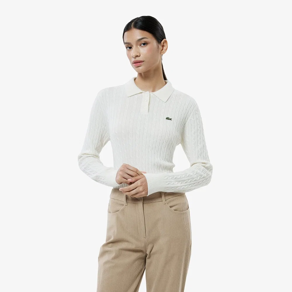 Поло вязаное Lacoste из 100% шерсти, кремовый