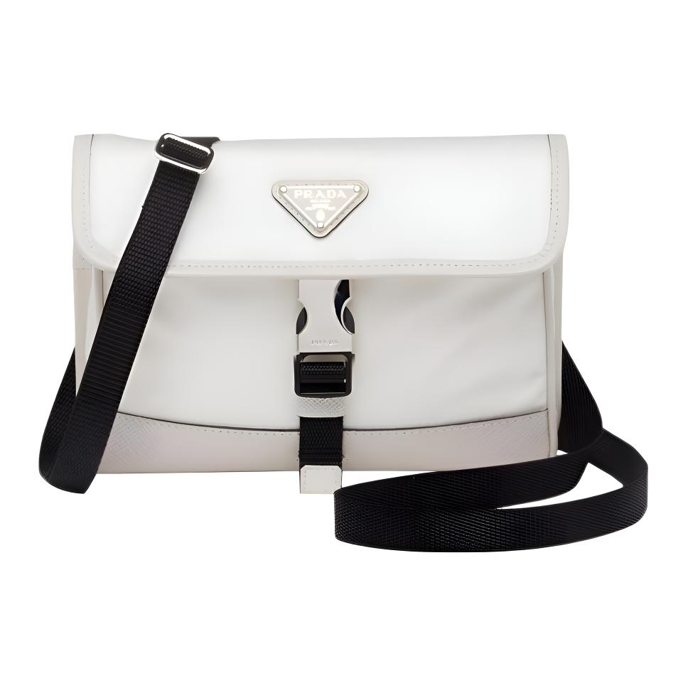 

PRADA Чехол для телефона из сафьяновой ткани и кожи Saffiano, мужской, меловой белый