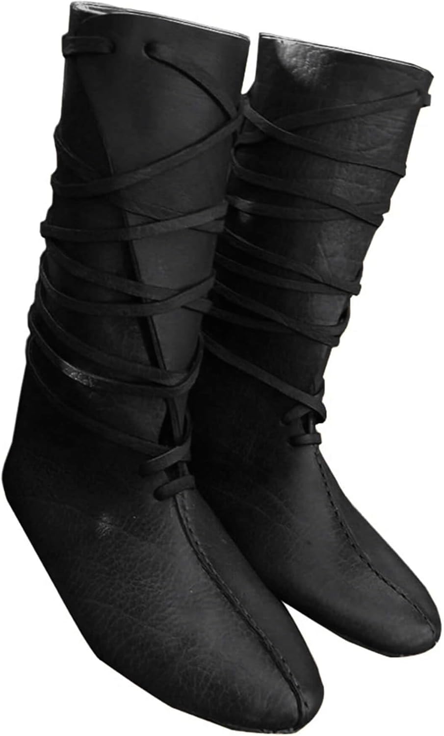 

Мужские ботинки для ролевых игр в стиле Ренессанс и Средневековье, Хэллоуин, из искусственной кожи, средние по голени, на шнуровке, винтажные, для сцены, пиратские, викинговые, завязывающиеся Syktkmx, черный