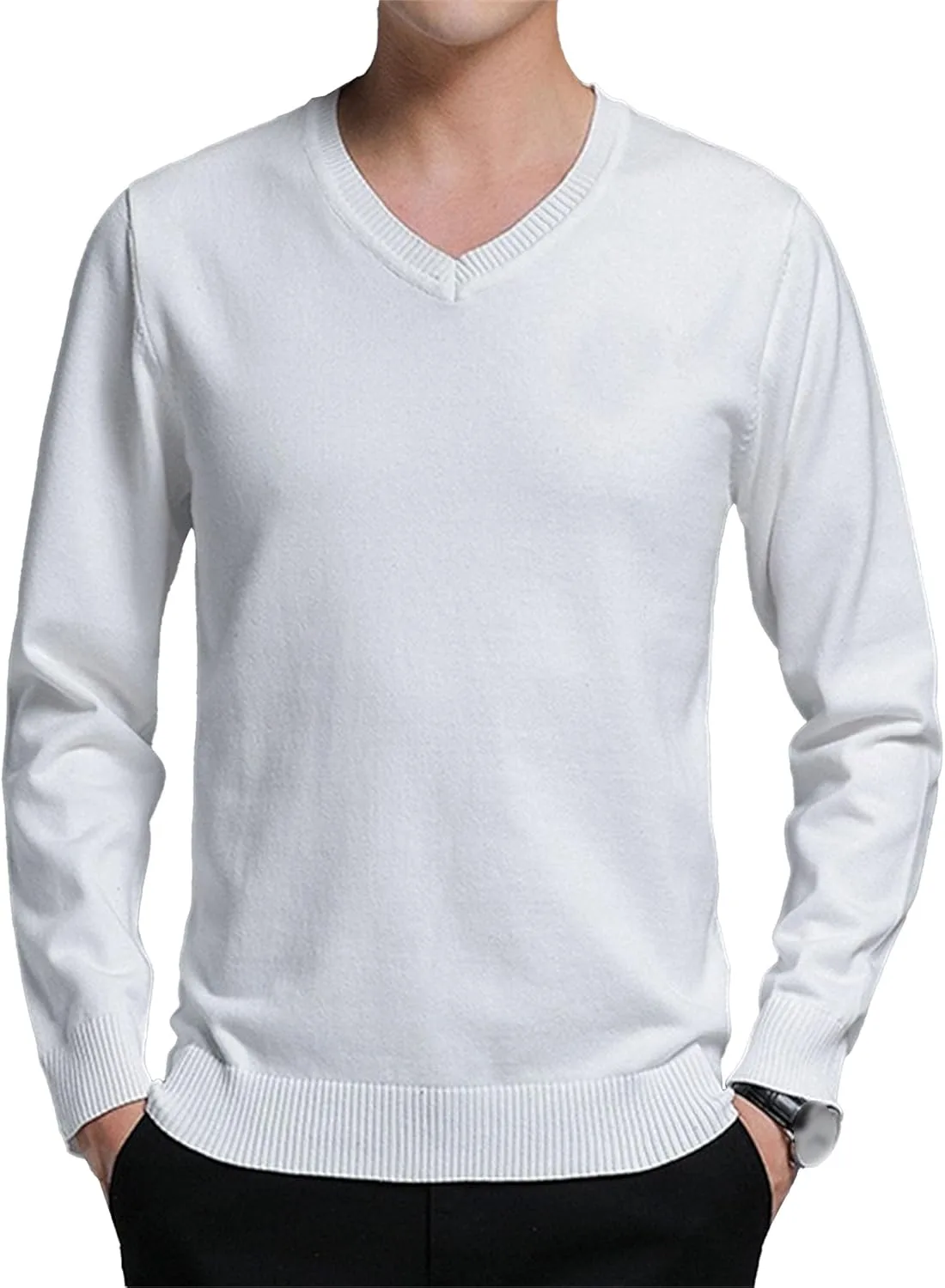 

Мужской свитер V-образным вырезом из шерстяной смеси JEShifangjiusu, легкий, приталенный, мягкий и дышащий