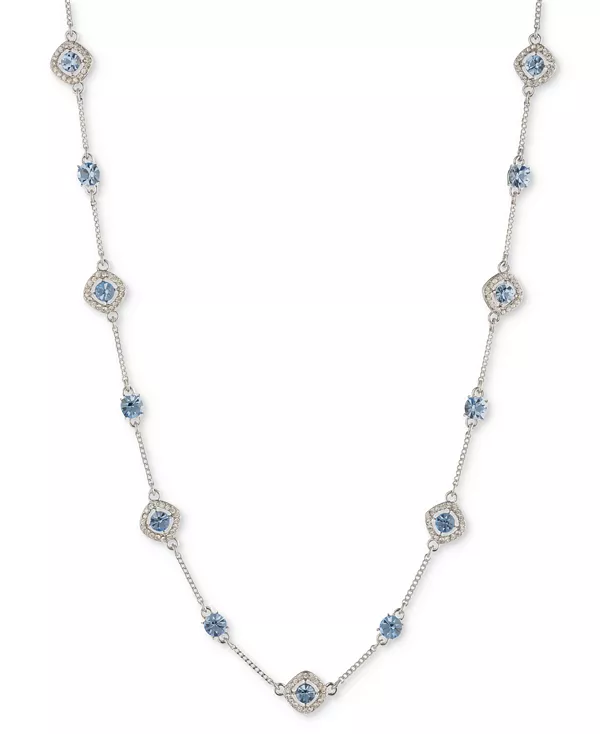 

Ожерелье с серебристым паве и круглыми кристаллами, 16 дюймов + удлинитель 3 дюйма Givenchy, turq/aqua